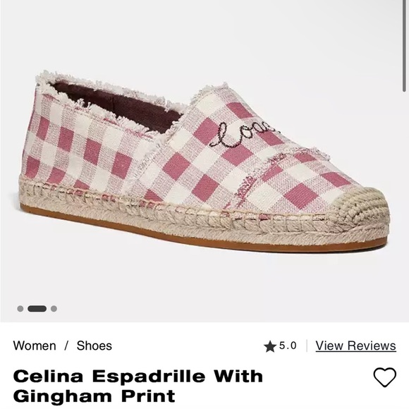 Coach Celina Espadrille Pink Gingham Slip On Shoes Like New Size 8.5B - Picture 1 of 8